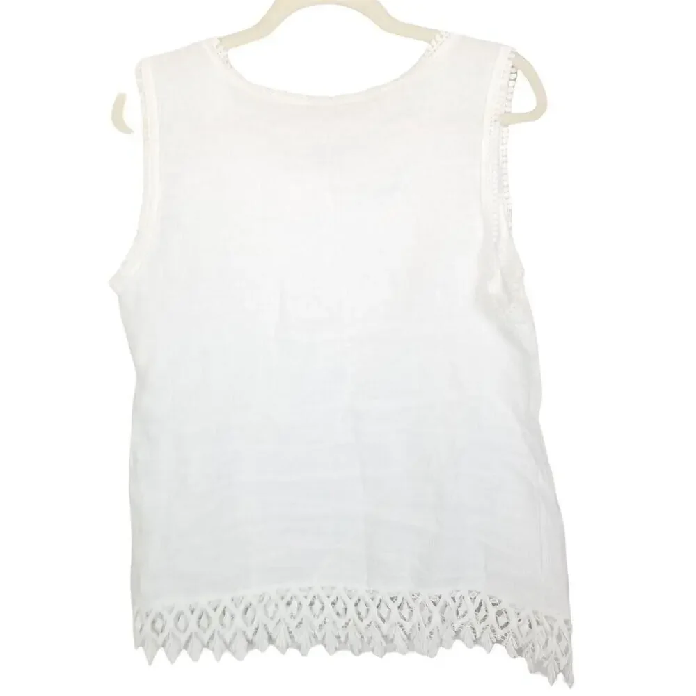Valentina Naldi Tank Top M White Minimalist Coastal Lagenlook Resort Travel - Picture 7 of 7